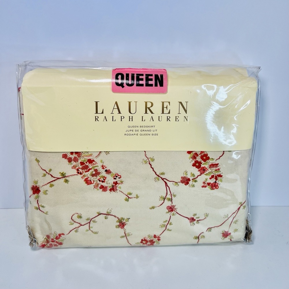 Ralph Lauren Mirabeau Paisley Bedskirt Queen -  Cotton Cream Floral - New